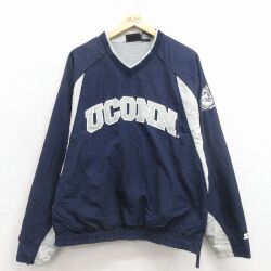 XL★古着 スターター 長袖 ジャケット メンズ UCONN 刺繍 ラグラン 濃紺 25dec19