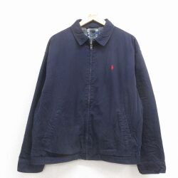 XL★古着 ラルフローレン 長袖 ブランド ジャケット スイングトップ メンズ 90年代 90s ワンポイントロゴ コットン 濃紺【spe】 25dec19