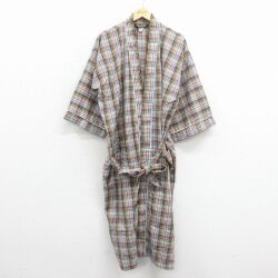 XL★古着 長袖 ガウン 羽織 メンズ 90年代 90s 大きいサイズ ロング丈 USA製 グレー他 チェック 25dec19