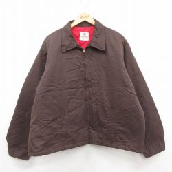 XL★古着 長袖 ワーク ジャケット メンズ 90年代 90s 大きいサイズ USA製 茶 内側キルティング 25dec22