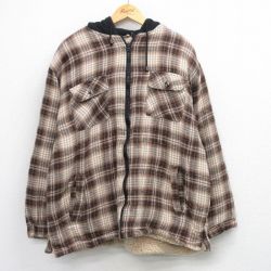XL★古着 ベーシックエディションズ 長袖 ジャケット パーカー メンズ 大きいサイズ 茶他 チェック 内側ボア 25dec25