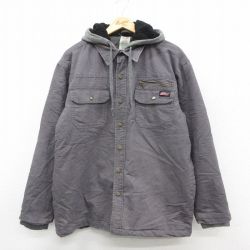 XL★古着 ディッキーズ 長袖 ジャケット パーカー メンズ グレー 内側キルティング フード内側ボア 26jan15