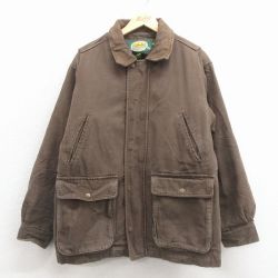 XL★古着 カベラス 長袖 ジャケット メンズ 00年代 00s ダック地 襟レザー コットン こげ茶 内側キルティング【spe】 26jan17