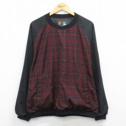 XL★古着 長袖 ジャケット メンズ ラグラン 大きいサイズ クルーネック エンジ他 チェック 26jan21