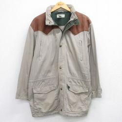 XL★古着 バナナリパブリック 長袖 ジャケット メンズ 90年代 90s レザー使用 大きいサイズ ロング丈 コットン ベージュ他 26jan21