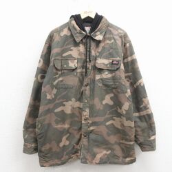 XL★古着 ディッキーズ 長袖 ジャケット パーカー メンズ コットン 緑 迷彩 内側キルティング【spe】 26feb02