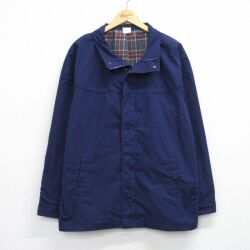 XL★古着 HABAND 長袖 ジャケット メンズ 大きいサイズ ロング丈 紺 内側フランネル 26feb10