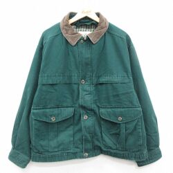 XL★古着 エディーバウアー 長袖 ジャケット メンズ 00年代 00s 襟コーデュロイ 大きいサイズ コットン 緑他 内側フランネル【spe】 26feb10
