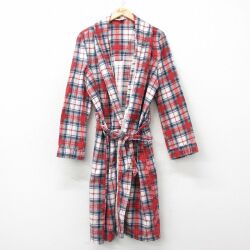 L★古着 シアーズ 長袖 ガウン 羽織 メンズ 80年代 80s ロング丈 赤他 チェック 26feb10