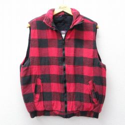 M★古着 FADED GLORY ベスト メンズ 00年代 00s コットン 赤他 バッファロー チェック 26feb13