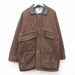 XL★古着 Wear Guard 長袖 ジャケット メンズ 00年代 00s 襟レザー ダック地 シンサレート 大きいサイズ ロング丈 コットン 茶他 内側フランネル【spe】 26feb20