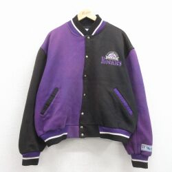 XL★古着 長袖 ジャケット スタジャン メンズ 90年代 90s MLB コロラドロッキーズ 刺繍 USA製 黒 メジャーリーグ ベースボール 野球【spe】 26mar05