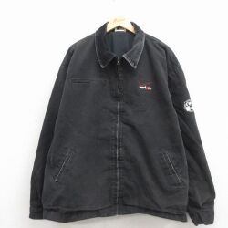XL★古着 長袖 ジャケット メンズ 90年代 90s verizon ダック地 大きいサイズ 襟コーデュロイ コットン USA製 黒【spe】 26mar16