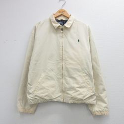 XL★古着 ラルフローレン 長袖 ブランド ジャケット スイングトップ メンズ 90年代 90s ワンポイントロゴ ボロ 大きいサイズ コットン 薄ベージュ 内側フランネル 26apr07