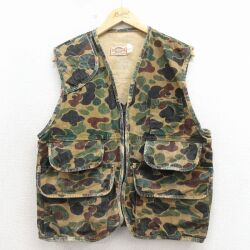 M★古着 SAFTBAK ハンティング ベスト メンズ 80年代 80s 緑他 迷彩 26apr15
