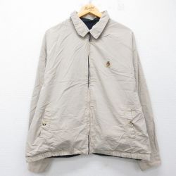 XL★古着 トミーヒルフィガー 長袖 ブランド ジャケット スイングトップ メンズ 90年代 90s ワンポイントロゴ リバーシブル 大きいサイズ コットン ベージュ他 26apr22