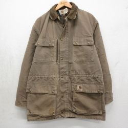 XL★古着 カーハート 長袖 ジャケット メンズ 90年代 90s ダック地 ロング丈 コットン USA製 茶系【spe】 26may07