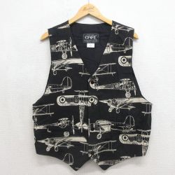 90s ベスト 飛行機 ブラック メンズM相当 | 古着