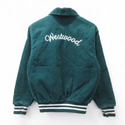M★古着 長袖 スタジャン メンズ 90年代 90s Westwood 刺繍 コーデュロイ USA製 緑他 内側キルティング 25nov13