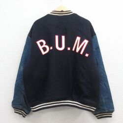XL★古着 b.u.m.equipment 長袖 スタジャン メンズ 大きいサイズ 紺 内側キルティング【spe】 26jan24