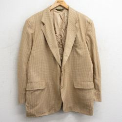【50%OFF】L★古着 長袖 テーラード ジャケット メンズ 90年代 90s 千鳥格子 ロング丈 USA製 ベージュ カーキ 25jan06 中古 アウター