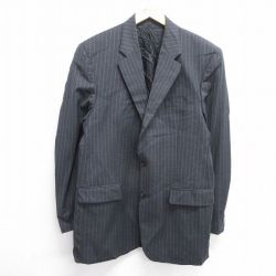 【50%OFF】L★古着 ラルフローレン Ralph Lauren 長袖 ブランド テーラード ジャケット メンズ ロング丈 ウール 濃グレー ストライプ 25jan14 中古 アウター