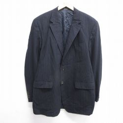 【50%OFF】L★古着 ラルフローレン Ralph Lauren 長袖 ブランド テーラード ジャケット メンズ ロング丈 ウール 紺他 ネイビー ストライプ 25jan14 中古 アウター