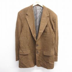 L★古着 カルバンクライン Calvin Klein 長袖 テーラード ジャケット メンズ 90年代 90s 千鳥格子 ウール ロング丈 USA製 茶他 ブラウン チェック 25jan30 中古 アウター