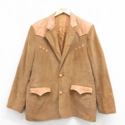 L★古着 パイオニア 長袖 コーデュロイ テーラード ジャケット メンズ 80年代 80s レザー使用 茶 ブラウン 25oct16 中古 アウター