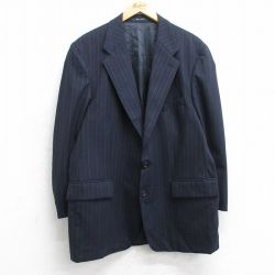 L★古着 ラルフローレン チャップス 長袖 ブランド テーラード ジャケット メンズ ロング丈 ウール カナダ製 濃紺他 ストライプ 25dec11