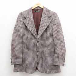 M★古着 ピエールカルダン 長袖 ブランド テーラード ジャケット メンズ 80年代 80s フランス製 茶系他 チェック 26jan20