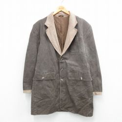 XL★古着 長袖 テーラード ジャケット メンズ 90年代 90s ロング丈 コットン USA製 茶他26feb03