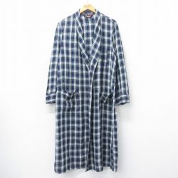 L★古着 長袖 ビンテージ ガウン 羽織 メンズ 60年代 60s ロング丈 紺他 ネイビー チェック 25mar06 中古 アウター