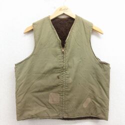 M★古着 ビンテージ ベスト メンズ 40年代 40s コの字留め 緑 内側ボア 26mar09