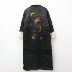 L★古着 長袖 ビンテージ ガウン 羽織り 60年代 60s ドラゴン 龍 ロング丈 黒他【spe】 26apr24