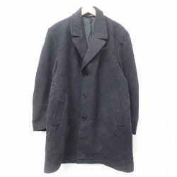 【50%OFF】XL★古着 長袖 ウール コート メンズ 黒 ブラック 24nov21 中古 アウター