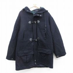 【50%OFF】XL★古着 長袖 ウール ダッフル コート パーカー メンズ 90年代 90s 大きいサイズ　ロング丈 濃紺 ネイビー 内側キルティング 【spe】 24dec20 中古 アウター