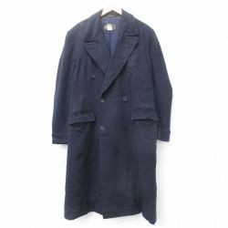 【50%OFF】L★古着 長袖 ウール コート メンズ 90年代 90s ロング丈 カシミヤ カシミア イタリア製 濃紺 ネイビー 【spe】 25jan09 中古 アウター