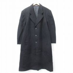 【50%OFF】XL★古着 長袖 ウール コート メンズ 大きいサイズ ロング丈 カシミヤ カシミア 黒 ブラック 25jan21 中古 アウター