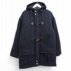 【50%OFF】XL★古着 長袖 ウール ダッフル コート パーカー メンズ 00年代 00s 大きいサイズ ロング丈 濃紺 ネイビー 内側キルティング 25jan24 中古 アウター