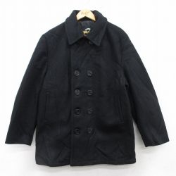 【50%OFF】L★古着 長袖 ウール ピーコート Pコート メンズ 90年代 90s ロング丈 USA製 黒 ブラック 内側キルティング 【spe】 25jan28 中古 アウター