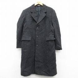 L★古着 長袖 ウール コート メンズ ロング丈 黒 ブラック 25jan28 中古 アウター