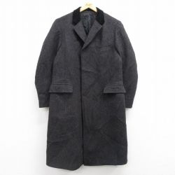 L★古着 長袖 ウール コート メンズ 90年代 90s 襟ベロア ロング丈 黒 ブラック 25jan29 中古 アウター