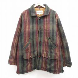 【50%OFF】XL★古着 長袖 ウール ジャケット メンズ 00年代 00s 大きいサイズ ロング丈 緑他 グリーン チェック 内側キルティング 25jan29 中古 アウター