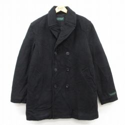 【50%OFF】L★古着 ラルフローレン Ralph Lauren 長袖 ブランド ウール ピーコート Pコート メンズ ロング丈 黒 ブラック 内側キルティング 25feb04 中古 アウター