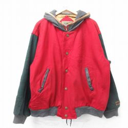 XL★古着 長袖 ウール ジャケット パーカー メンズ 90年代 90s 大きいサイズ 赤他 レッド 25feb03 中古 アウター