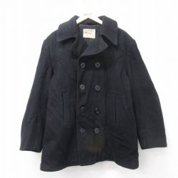 【50%OFF】L★古着 長袖 ウール ピーコート Pコート メンズ 80年代 80s USA製 黒 ブラック 25feb04 中古 アウター