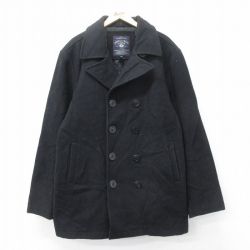 【50%OFF】L★古着 長袖 ピーコート Pコート メンズ 00年代 00s 大きいサイズ ロング丈 黒 ブラック 内側キルティング 25feb04 中古 アウター