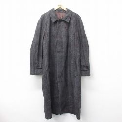 【50%OFF】L★古着 長袖 ウール コート メンズ 90年代 90s ラグラン ツイード 大きいサイズ ロング丈 イングランド製 濃グレー他 25feb04 中古 アウター