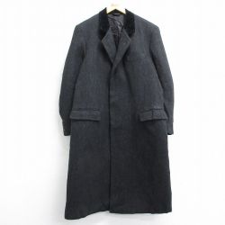 L★古着 長袖 ウール コート メンズ 90年代 90s ツイード ベロア ロング丈 USA製 黒他 ブラック 25feb07 中古 アウター